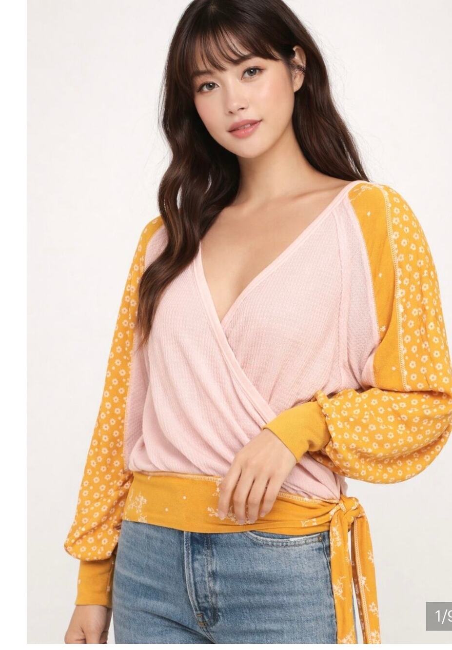 Free People Auxton Thermal Long Sleeve Wrap Top Mustard S